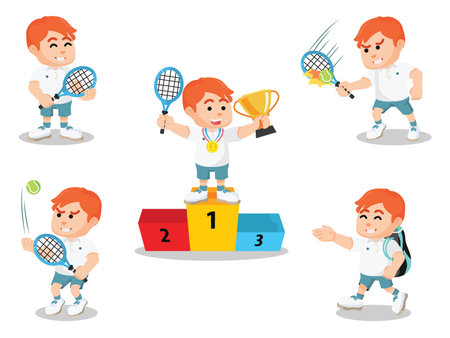 tennis player set illustration designのイラスト素材