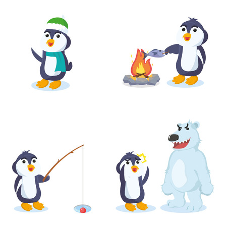 penguin cartoon set illustration designのイラスト素材