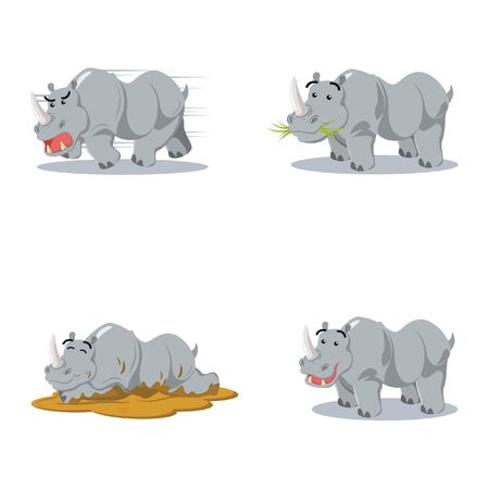 rhino cartoon set illustration designのイラスト素材