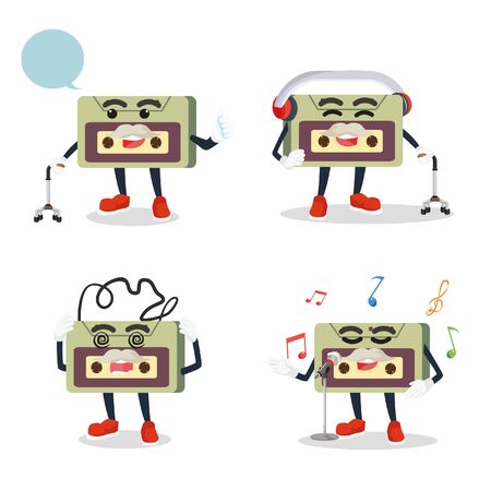 old audio tape cartoon setのイラスト素材
