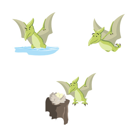 pteranodon cartoon set illustration designのイラスト素材