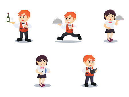 waiter cartoon set illustration designのイラスト素材