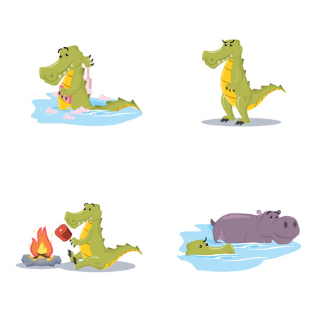 crocodile cartoon set illustration designのイラスト素材