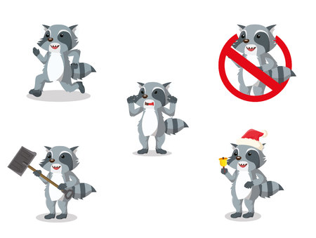 racoon cartoon set illustration designのイラスト素材