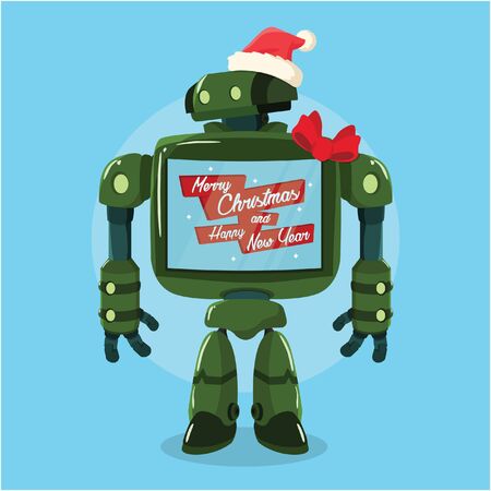 giant robot merry christmas illustrationのイラスト素材