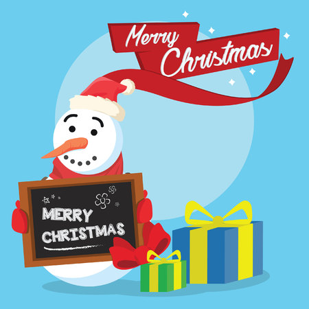 snow holding merry christmas signのイラスト素材