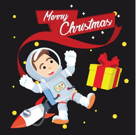astronaut got a christmas presentのイラスト素材