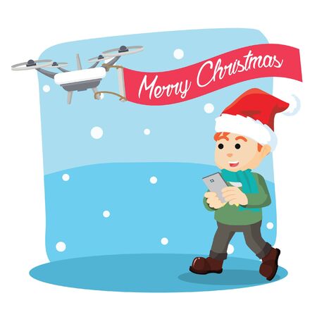boy with drone merry christmasのイラスト素材