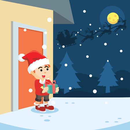 boy seeing santa illustration designのイラスト素材