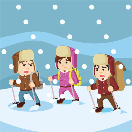 group of arctic exploler facing snow stormのイラスト素材