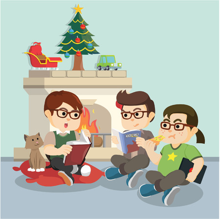 boy learn how to knittingのイラスト素材