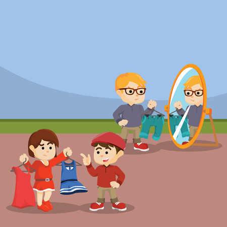 kids choosing outfit illustration designのイラスト素材