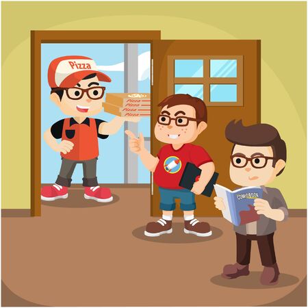 fat nerd pizza delivery arrivedのイラスト素材