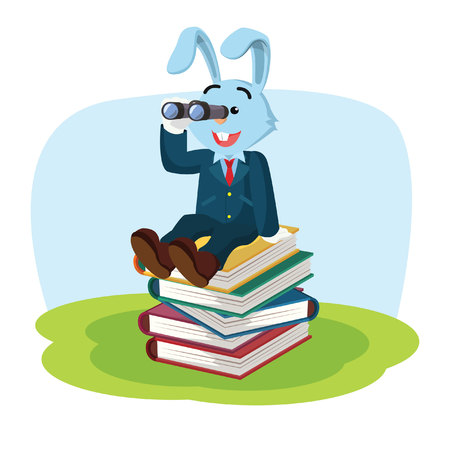 business rabbit on stack of bookのイラスト素材