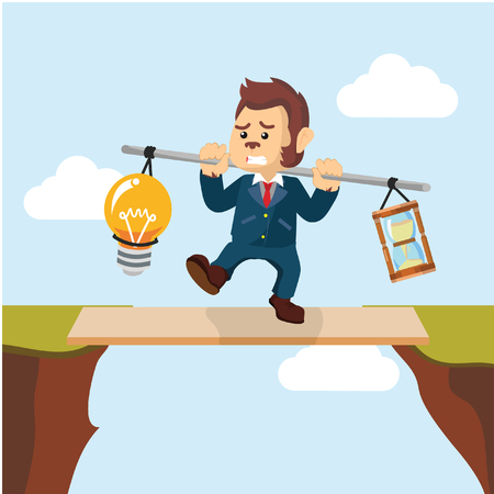 business monkey carrying bulb and hourglass on plankのイラスト素材