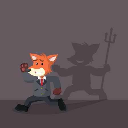 business fox running from his devil shadowのイラスト素材