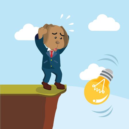 business dog bulb falls from cliffのイラスト素材
