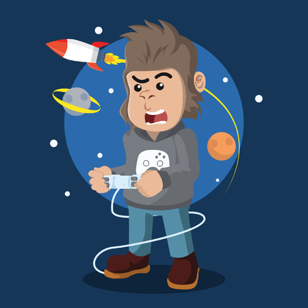 gamer gorilla playing consoleのイラスト素材