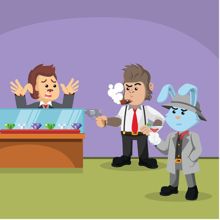 group of mafia animal robbing jewel storeのイラスト素材