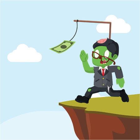 zombie businessman running on cliffのイラスト素材