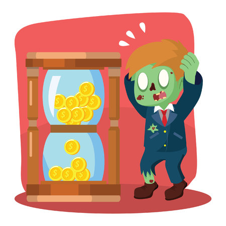 zombie businessman panic with coin hourglassのイラスト素材