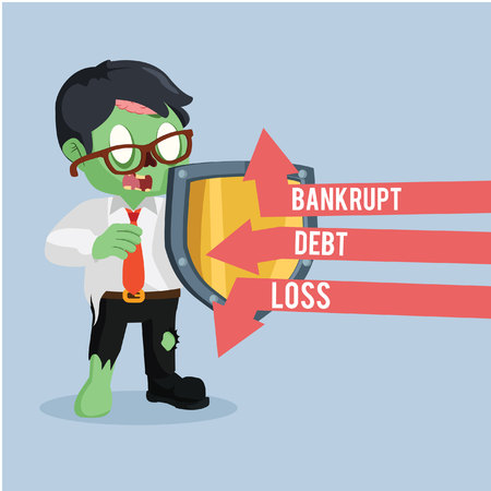 zombie businessman with shield covering from attackのイラスト素材