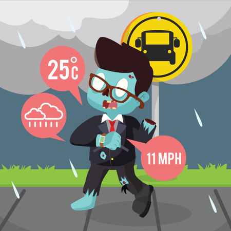 zombie businessman checking weather with his smart watchのイラスト素材