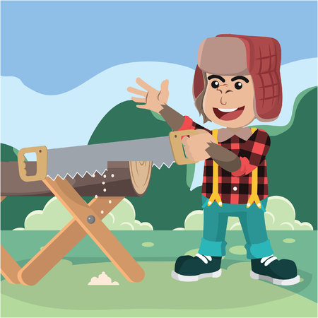 gorilla lumberjack sawing lumberのイラスト素材