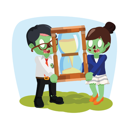 zombie businessman and businesswoman holding giant hourglassのイラスト素材