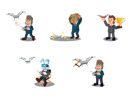 business animal with drone cartoon setのイラスト素材