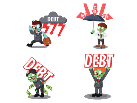 business zombie with debt cartoon setのイラスト素材