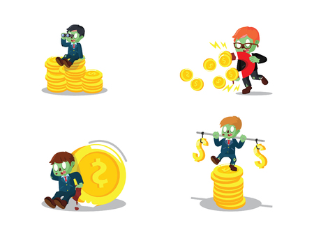 zombie businessman with coin cartoon setのイラスト素材
