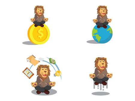 business lion meditating cartoon setのイラスト素材