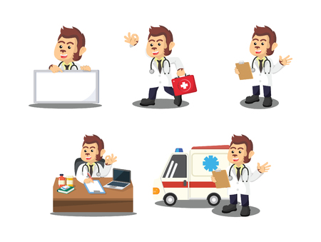 monkey doctor cartoon setのイラスト素材