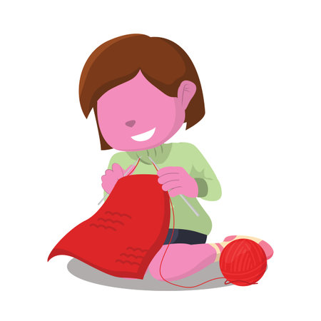 pink girl knitting illustration designのイラスト素材