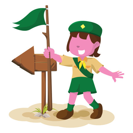 pink girl scout following the arrow signのイラスト素材