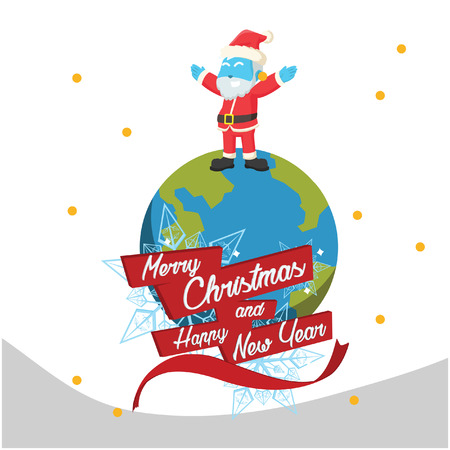 Blue santa on planet earth on christmasâ stock illustrationのイラスト素材