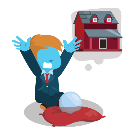 Blue businessman wishing for a houseâ stock illustrationのイラスト素材