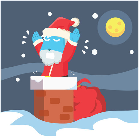 Blue santa stuck in chimneyâ stock illustrationのイラスト素材
