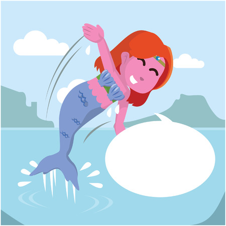 Pink mermaid girl jump out from water with calloutâ stock illustrationのイラスト素材