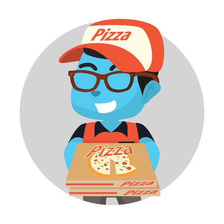 Blue pizza delivery boy vector illustrationのイラスト素材