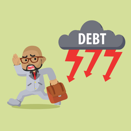 African businessman running from debt thunderâ stock illustrationのイラスト素材