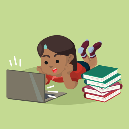 African girl studying from laptop vector illustrationのイラスト素材