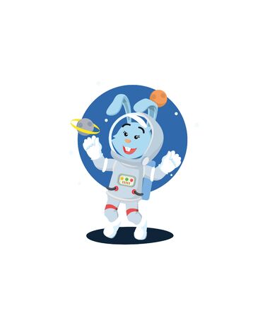 astronauts women rabbit happy with a galaxyのイラスト素材