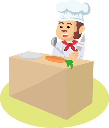 Chef Monkey is cooking vector illustrationのイラスト素材