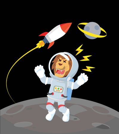 lion astronaut angry left behind rocket vectorのイラスト素材