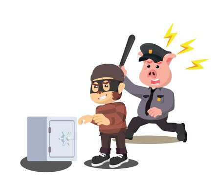 monkey thief caught by pig police vectorのイラスト素材