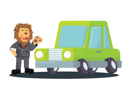 a new car owned by a lion businessman vectorのイラスト素材
