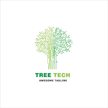 Creative idea of tech tree logo design. Tree-shaped tech logo design template. Design inspiration from the tree logo technologyのイラスト素材