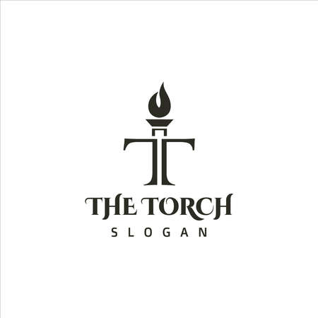 Torch logo with the letter T as its base, the creative logo letter T and the flame torch. Inspiring torch logo designのイラスト素材